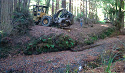 Placing a rootwad into Little Pepperwood Creek